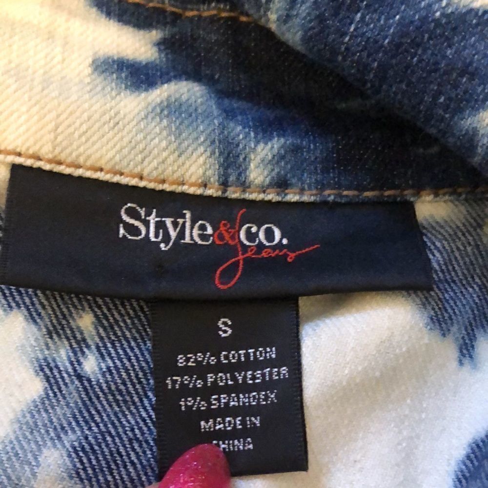 Style & Co denim jean jacket bleached pattern - Picture 3 of 6
